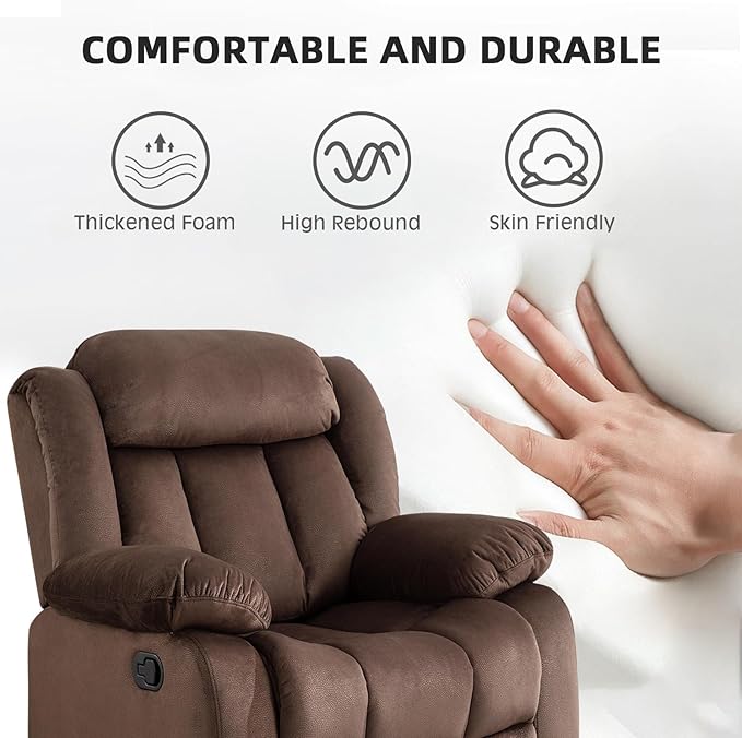 EBELLO Manual Reclining Sofa Set, Classic 5-Seater Furniture Set with Overstuffed Arms and Backrest, Include 1 Loveseat Couch and 1 3- Seat Sofa, Brown