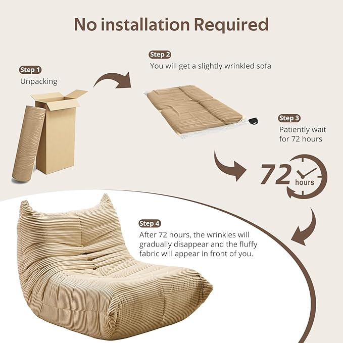 Bean Bag Chair - Corner Sofa, Fireside Chair Bean Bag Sofa Large Bean Bag Chair for Adults,Fireside Floor Couch for Living Room, Bedroom, Gaming (Yellow, Single) (Khaki, Single)