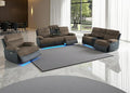 Toseslo Power Recliner Sofa Set with LED Light, 3-Piece Fabric Reclining Sectional Couches, Living Room Furniture Sets, Reclining Sofa with Cup Holders/Storage Console for House(Brown Grey)