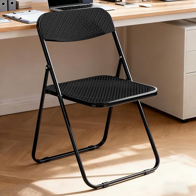 12 Pack Plastic Folding Chair Foldable Plastic Chair, Outdoor Indoor Portable Party Chairs,Stackable Commercial Seats with Steel,300-Pound Capacity,Black