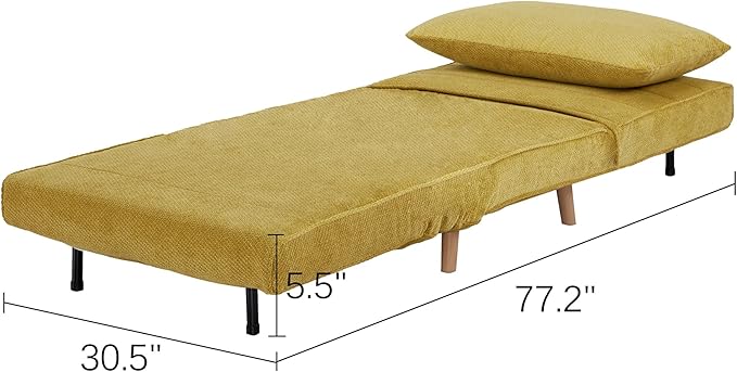 CITTANEO 31" Convertible Sleeper Chair, 3-in-1 Foldable Chair Bed with Pillow, 3-Position Adjustable Backrest, Single Sofa Bed for Apartment, Office, Mustard Yellow