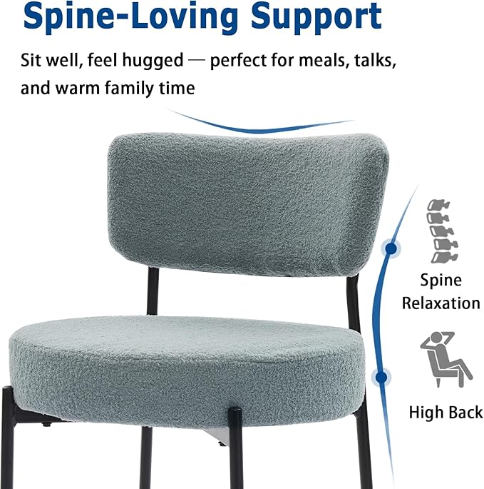 Stabrech Grey Boucle Dining Chairs Set of 6, Upholstered Dinner Chair with Metal Frame, Dining Room Chairs with Padded Seat, Round Modern Seating for Living Room