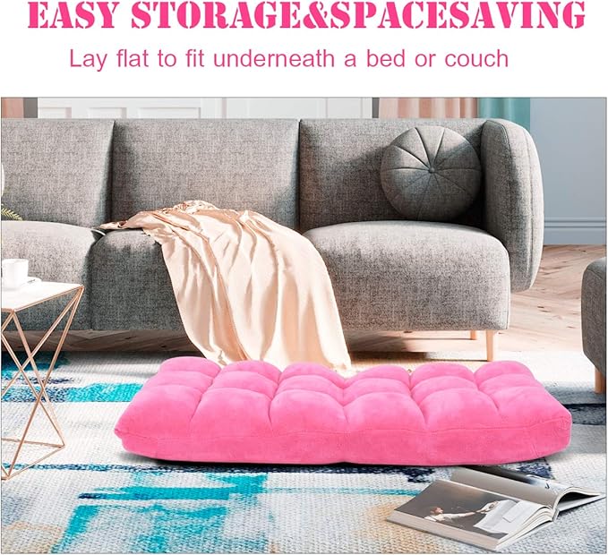Giantex Floor Chairs for Adults - Floor Gaming Chair with Back Support, Coral Velvet, 14 Adjustable Position, Thick Sponge Padding, Floor Seating Lounge for Reading, Watching TV, Meditation (Pink)