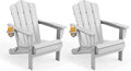 KINGYES Folding Adirondack Chair Set of 2, HDPE All-Weather Patio Chairs with Cup Holder, Wooden Textured Fire Pit Chairs for Poolside, Backyard, Deck, Silver Grey