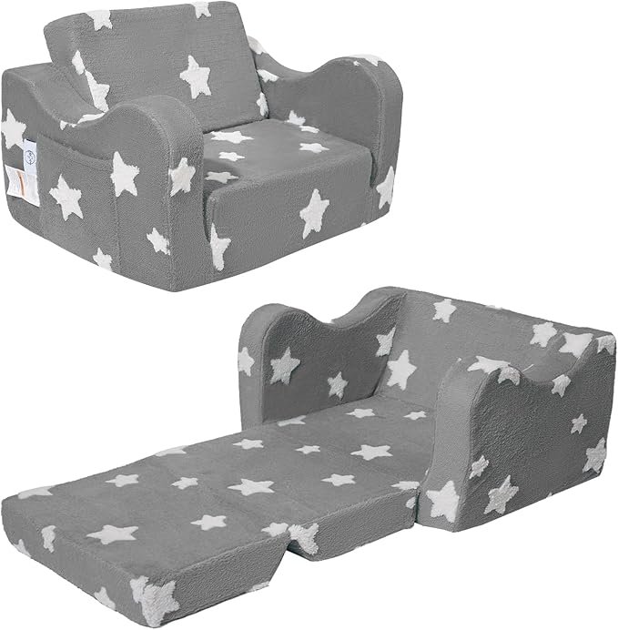 Toddler Couch, Kids Couch for Toddler Fold Out, 2-in-1 Convertible Kid Sofa to Lounger Bed for Girls and Boys, Ideal for Reading Sleeping Gaming Decor (Gray)