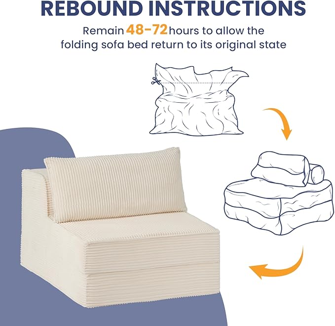 Convertible Sofa Bed, Fold Out Loveseat Sleeper Sofa Chair with Pillow, Folding Sofa Bed with Back Support, Portable Chair Bed Comfy Floor Lounge Sofa for Living Room Bedroom Guest Room, Beige