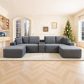 150" Oversized Modular Sectional Sofa, Deep Seat Cloud L-Shape Corduroy Couch with Cup Holders, USB Ports, Wireless Charging & Storage Box, Upholstered Modular Sleeper Sofa for Living Room (Grey)