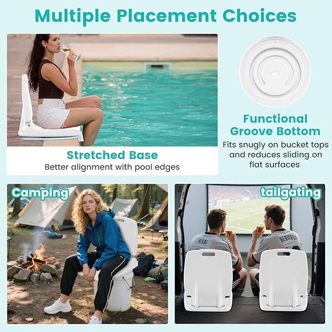 Goplus Poolside Chair for Edge of Pool, Foldable Portable Flip Seat w/Back Support & 2 Handles, Lightweight Outdoor Camping Chair for Stadium, Tailgating, Fishing, Boats, Beach (White, 2 Packs)