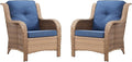 Rilyson Patio Furniture Chairs Outdoor Chair - 2 Piece Wicker Rattan Chairs Set with High Back and Deep Seating for Deck Porch Balcony Backyard Garden(Yellow/Blue)