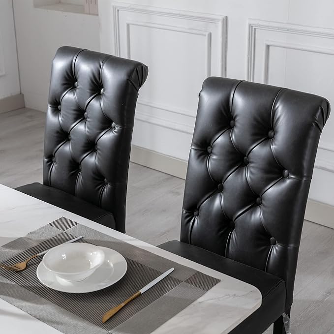 chairus Dining Chairs Set of 4 Mid Century Modern Living Room Chairs with Button Tufted High Back PU Leather Armless Chair Comfy Upholstered Side Chairs for Kitchen/Restaurant/Bedroom, Black