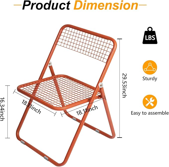 6 Pack Folding Chair,Orange Color,Single Piece,Foldable Space - Saving Design for Indoor/Outdoor Use