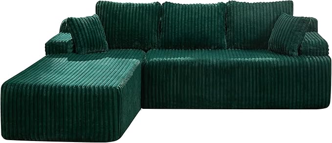 Modular Sectional Sofa Couches L-Shape Couch 3 Seat Modular Sofa Memory Foam Sectional Couches for Living Room, Cloud Couch with Oversized Chaise (Green Stripe, 108" Left Facing Chaise)