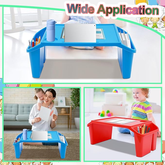 Set of 4 Kids Lap Desk Tray, Portable Activity Table, Plastic, Stackable for Drawing, Writing, Eating, Classroom, 19.69" L x 9.84" W x 7.09" H, Multicolor