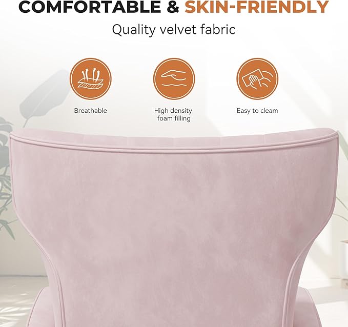 Nalupatio Modern Accent Chairs for Set of 4 Upholstered Velvet Fabric Reading Chair Mid Century Arm Chair Comfy Armchair for Living Room,Pink