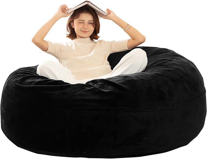 Bean Bag Chair for Adults, Floor Bean Bags Offers Ample Space for Adults,Memory Foam Giant Bean Bags,Lounger Versatile Design Suits Any Room,Movie Nights,Reading(Black,5FT)
