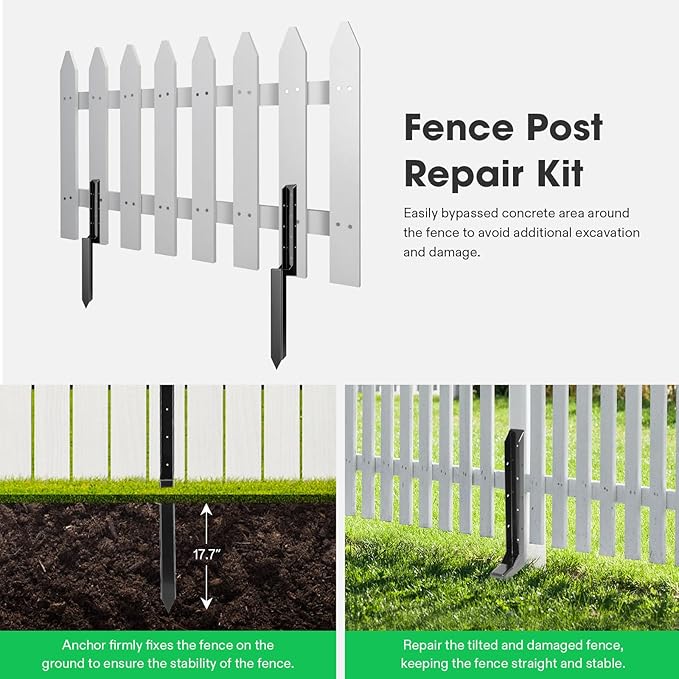 VIVOSUN Fence Post Repair Kit, Heavy-Duty Ground Spike with Gloves for Repairing Tilted or Broken Wood Posts (6 Pack, Black)