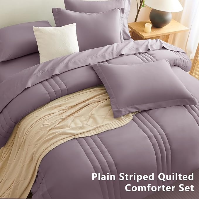 CozyLux Full Comforter Set - 7 Pieces Bed in a Bag Dusty Purple Comforter Set with Sheets Luxury Bed Set All Seasons, Soft Bedding Set with Down Alternative Comforter, Sheets, Pillowcases & Shams