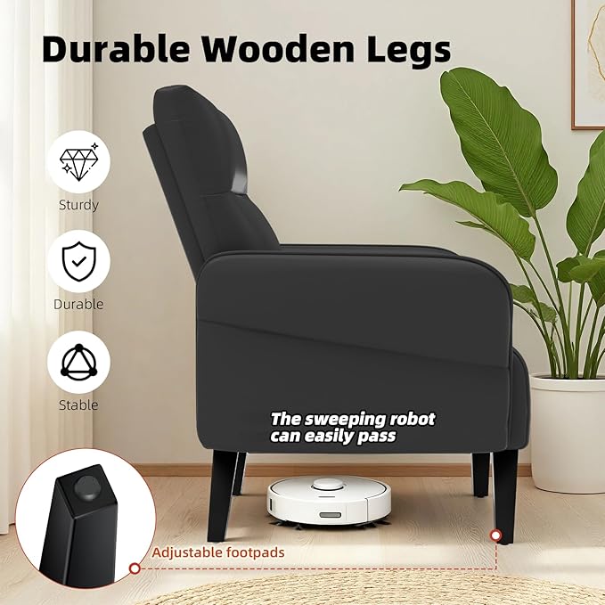 2-Pack Faux Leather Accent Sofas, Slanted Shawl Armchairs with Wide Armrests & Wooden Legs, Black Sofa Chairs Set for Living Room, Bedroom, Small Spaces