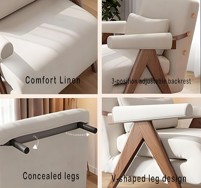 25in w Residential Convertible Sofa Bed Chair| White Sleeper Chair for Reading |3 in 1 Sleeper Sofa Couch Bed | Adults | Living Room, Bedroom,Office | Adjustable Backrest| Space-Saving