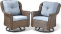 ACTREST Patio Chairs Outdoor Swivel Glider - Set of 2 High Back Outside Brown Wicker Rattan Rocking Chair with Thick Cushion for Porch Apartment Deck Yard Poolside Garden - Baby Blue