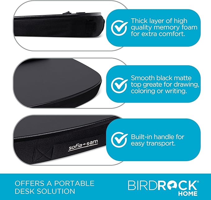 BIRDROCK HOME Oversized Lap Desk with Memory Foam Cushion - Portable w/USB Light & Wrist Rest, Ideal for Work from Home, Students & Gaming, Ergonomic Design for Comfort - Matte Black