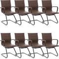 DM Furniture Office Desk Chair No Wheels Set of 8 PU Leather Computer Chairs Mid Back Guest Chairs for School Reception Conference Waiting Room, Vintage Brown