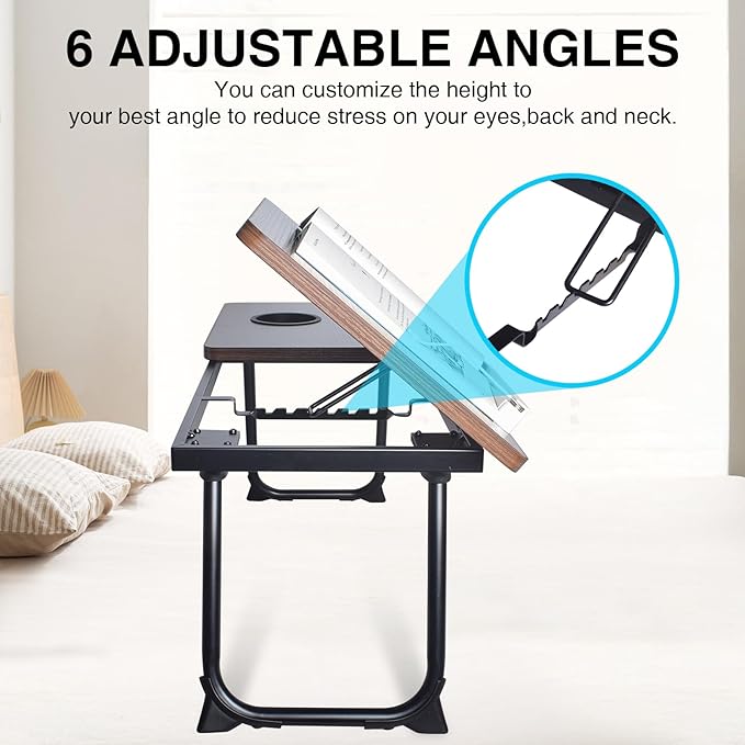 28.6" Foldable & Adjustable Laptop Bed Tray Table - Extra Large Portable Lap Desk with Phone Holder & Cup Holder, Lightweight & Sturdy for Working, Eating, Reading, Writing in Bed, Couch, Floor