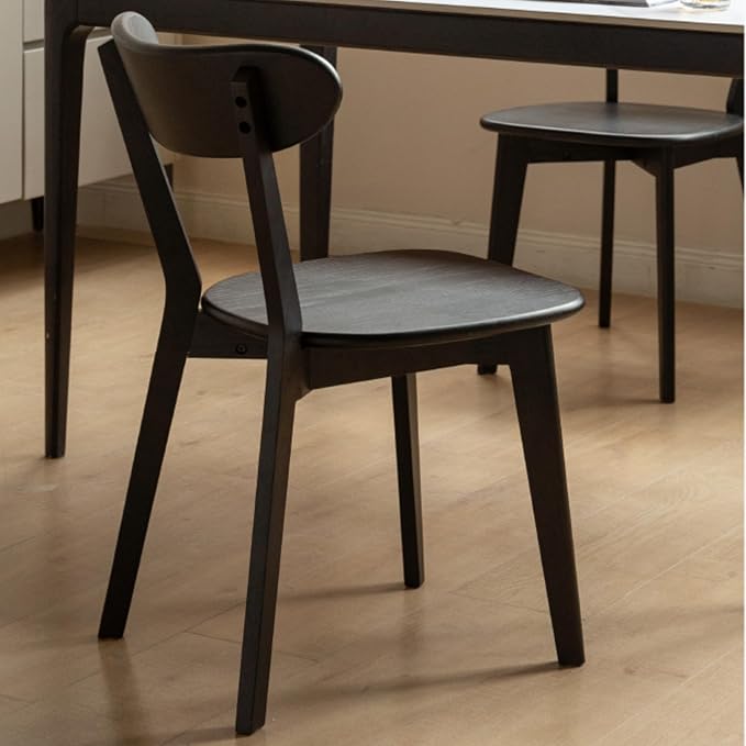 Grewood 100% Solid Oak Wood Dining Chairs,Mid Century Modern Dining Chairs with Rounded Backrest,Kitchen,Dining Room Chairs Set of 1/2/4 (2, Black Color)