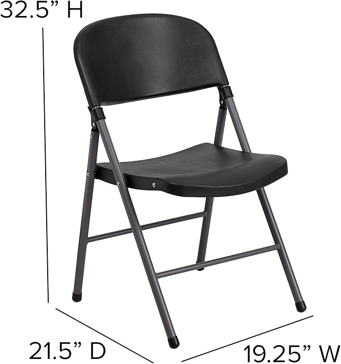 Flash Furniture 4 Pack HERCULES Series 330 lb. Capacity Black Plastic Folding Chair with Charcoal Frame