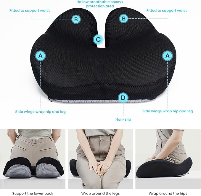 CXC Gel Seat Cushion for Long Sitting – Ergonomic Support Cushion for Office Chair, Car Seat & Wheelchair, Breathable Honeycomb Gel, Non-Slip Bottom