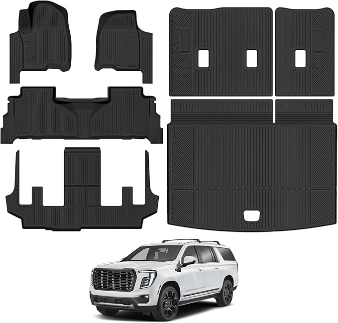 Floor Mats Fit for Chevy Suburban/GMC Yukon XL 2025-2026 7 Seats 2nd Row Bench Seat Trunk Mat & 2nd/3rd Backrest Mats Replacement All Weather for Chevrolet Suburban Floor Liner Accessories