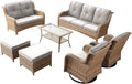 Rilyson Patio Furniture Swivel Chairs Set - 7 PC Wicker Rattan Outdoor Sectional Conversation Sets with 2 Rocking Chair,2 Ottoman,1 Sofa,1 Loveseat and 1 Coffee Table for Porch Deck(Yellow/Beige)