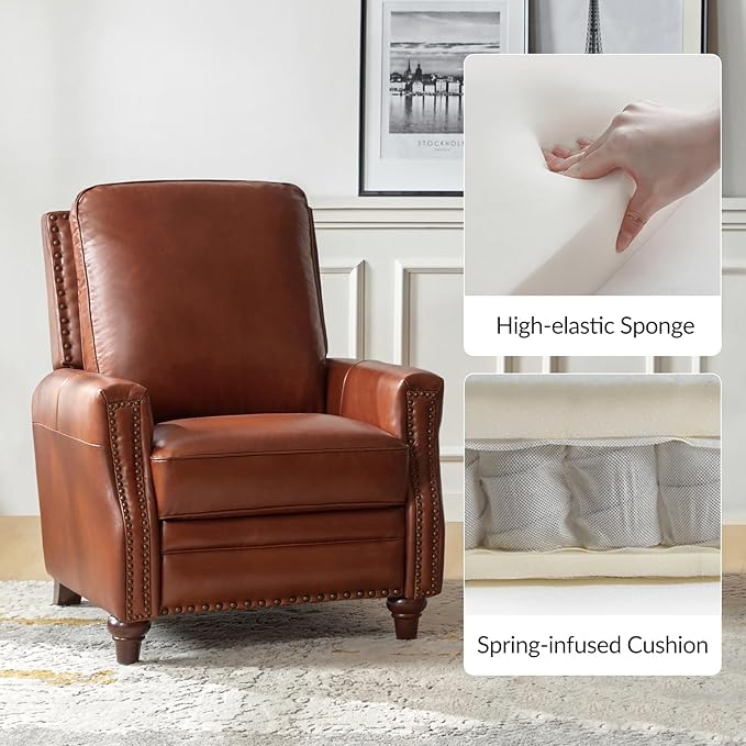 HULALA HOME Genuine Leather Recliner Chair Set of 2, Push Back Recliner Armchair with Thick Seat and Backrest(Saddle)