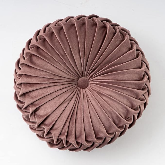 vctops Solid Velvet Seat Cushions Round Floor Pillows Thicken Chair Cushions Pleated Chair Pads Seat Pad Throw Pillows for Bedroom Living Room (Coffee,Diameter 15")
