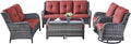 Rilyson Wicker Patio Furniture Set - 7 Piece Rattan Outdoor Sectional Conversation Sets with 2 Rocking Swivel Chairs,2 Ottomans,1 Sofa,1 Loveseat and 1 Coffee Table for Porch Deck(Mixed Grey/Red)