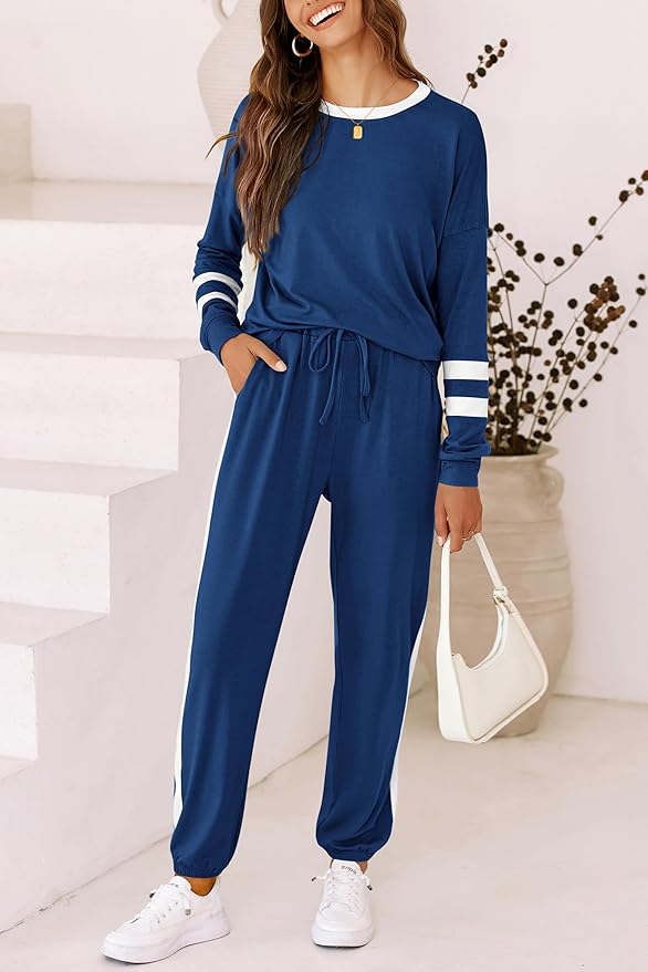 PRETTYGARDEN Women Fall 2 Piece Lounge Outfit Long Sleeve Tops High Waisted Jogger Pants Set Spring Travel Clothes Tracksuit