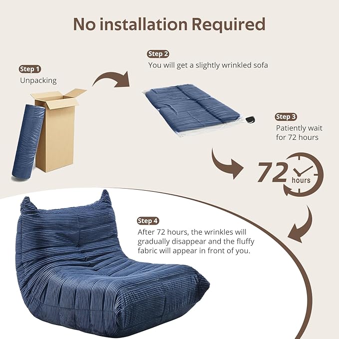 Bean Bag Chair - Corner Sofa, Fireside Chair Bean Bag Sofa Large Bean Bag Chair for Adults,Fireside Floor Couch for Living Room, Bedroom, Gaming (Yellow, Single) (Blue, Single)