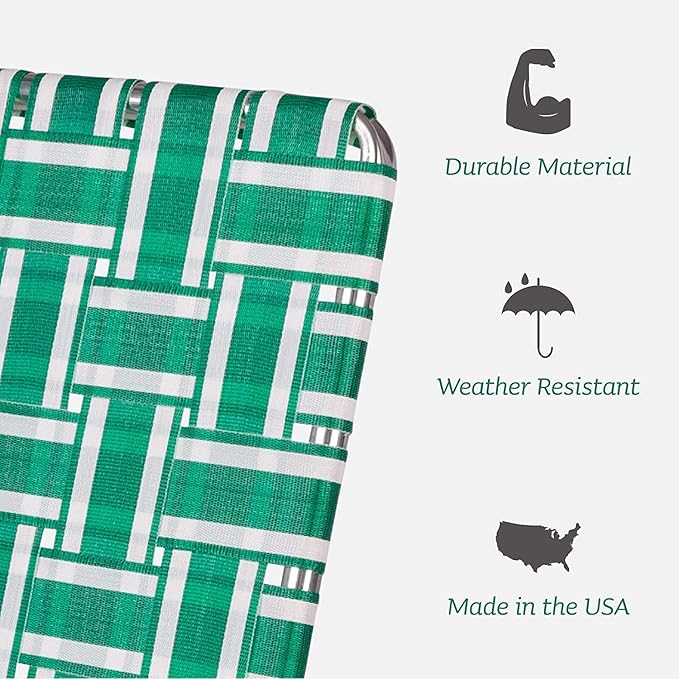 Lawn Chair USA - Outdoor Chairs for Camping. Made with Lightweight Aluminum Frames and UV-Resistant Webbing. Folds for Easy Storage 2- Pack (Charleston with Green Arms, Magnum)