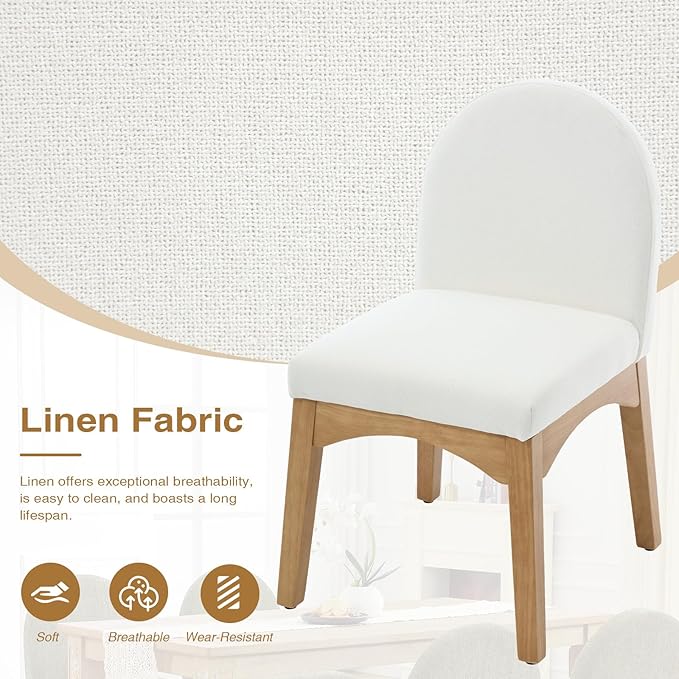 DUOMAY Modern Dining Chairs Set of 4, Mid Century Linen Fabric Upholstered Dining Room Chairs Kitchen Chairs with Solid Rubberwood Legs, Armless Accent Side Chairs, Beige