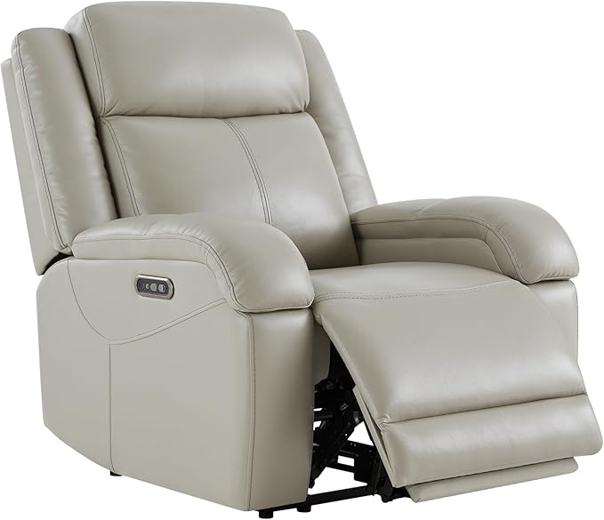 Watson & Whitely Oversized Genuine Leather Power Recliner Chairs for Big and Tall, Wall Hugger Recliner with Power Headrest & Charging Ports, Extra Large Reclining Chair for Living Room, Grey