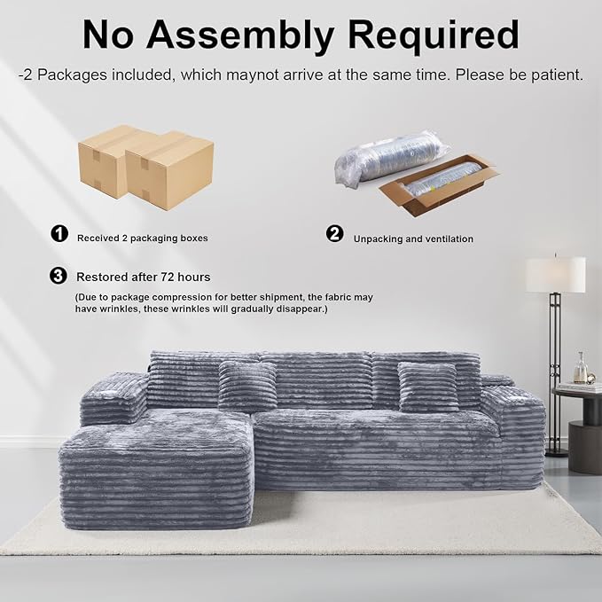 Cloud Sectional Couch with L-Shape Chaise, Modern Modular Sofa with Deep Seat, Built-in Cup Holder & Storage Pocket for Living Room Bedroom, No Assembly Required (Light Grey, Left Sitting Chaise)