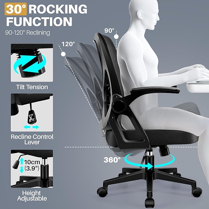 FelixKing Office Chair - Ergonomic Desk Chair Breathable Mesh Task with Wheels and Lumbar Support Home Desk Office Chairs with Flip up Armrest Rolling Swivel for Home Computer Black Pack of 4