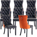 YeahFurn Modern Dining Chairs Set of 8, Tufted Upholstered Dining Room Chairs with Nailhead, PU Leather Front & Velvet Back, Solid Wood Legs, Kitchen Chairs, Sillas de Comedor (Black & Orange)