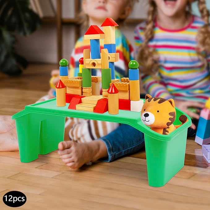 Kids Lap Desk Tray, 12 PCS Portable Activity Table with Thickened Material Stable Table Legs Anti-Slip Bottom and Storage Slots 3 Compartments Stackable Plastic Bed Table for Family School Class Etc