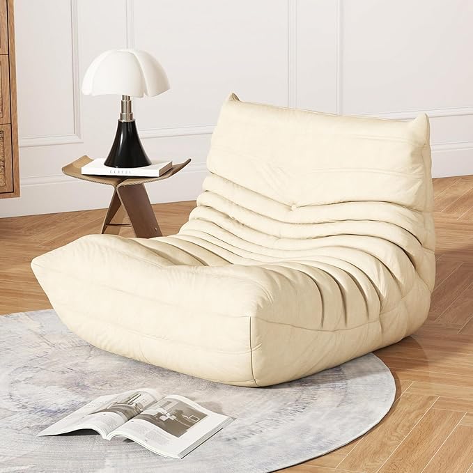 Snug Sofee Bean Bag Chair for Adults, Lazy Floor Sofa Couch - Adult Size with Soft Waterproof Fabric for Living Room, Apartments, Reading Corner, Gaming, and Movie Venue (White)