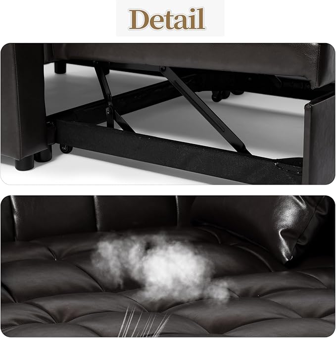 ORRD Convertible Sofa Bed, 3-in-1 Multi-Functional Faux Leather Sleeper Couch Pull-Out Bed, 48'' Loveseat Bed Chaise Lounge with Adjustable Backrest and Hidden Side Table for Living Room, Small Space
