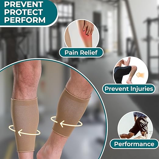 NeoTech Care Calf Compression Sleeve for Calves Support or Shin Splint (Beige Color, Size M, 1 Pair)