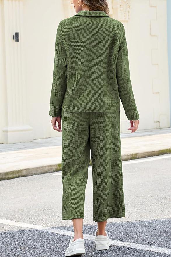 AGSEEM Lounge Sets for Women, Women's 2 Piece Outfits Long Sleeve 1/4 Zip Pullover Cropped Pants 2PC Outfit Comfy Sweatsuits