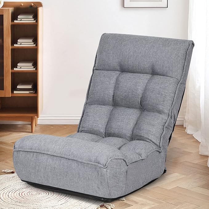 ARLIME 4-Position Adjustable Floor Chair, Armless Gaming Chair w/Back Support & Soft Cushion, Memory Foam Floor Lazy Sofa for Gaming, Reading, Meditating (Gray)