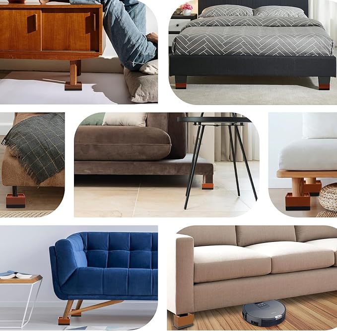 ANNKUT Bed Furniture Risers 3 inch, Square Adjustable Risers Blocks for Bed Sofa Table and Couch Lift to 1.5 or 3 inch，Heavy Duty Support Up to 1,300 Lbs (4 Pack-Brown)